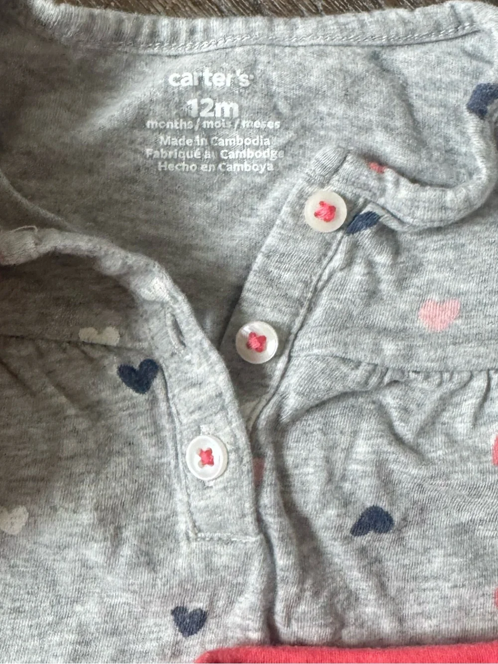 Carter's Gray Heart Print Bodysuit with Coral Pink Pants